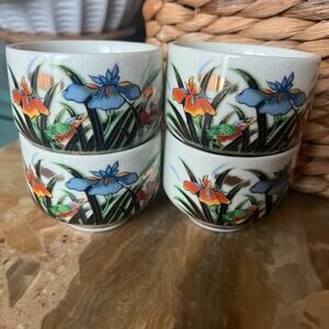 Iris & Bird Sake/Tea Cups: Set of 4